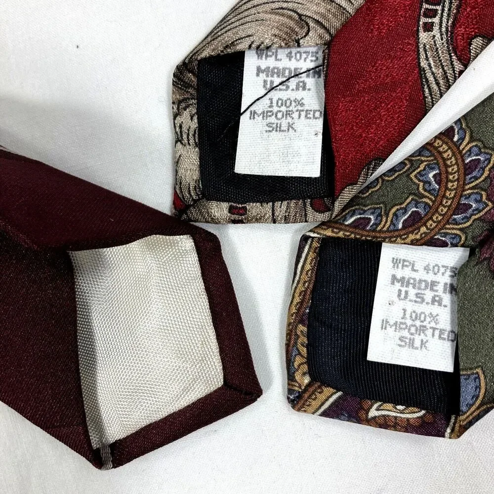 Oscar de la Renta Ties 3 Vintage Couture Paisley Stripe Blue Red Green Silk Y2K